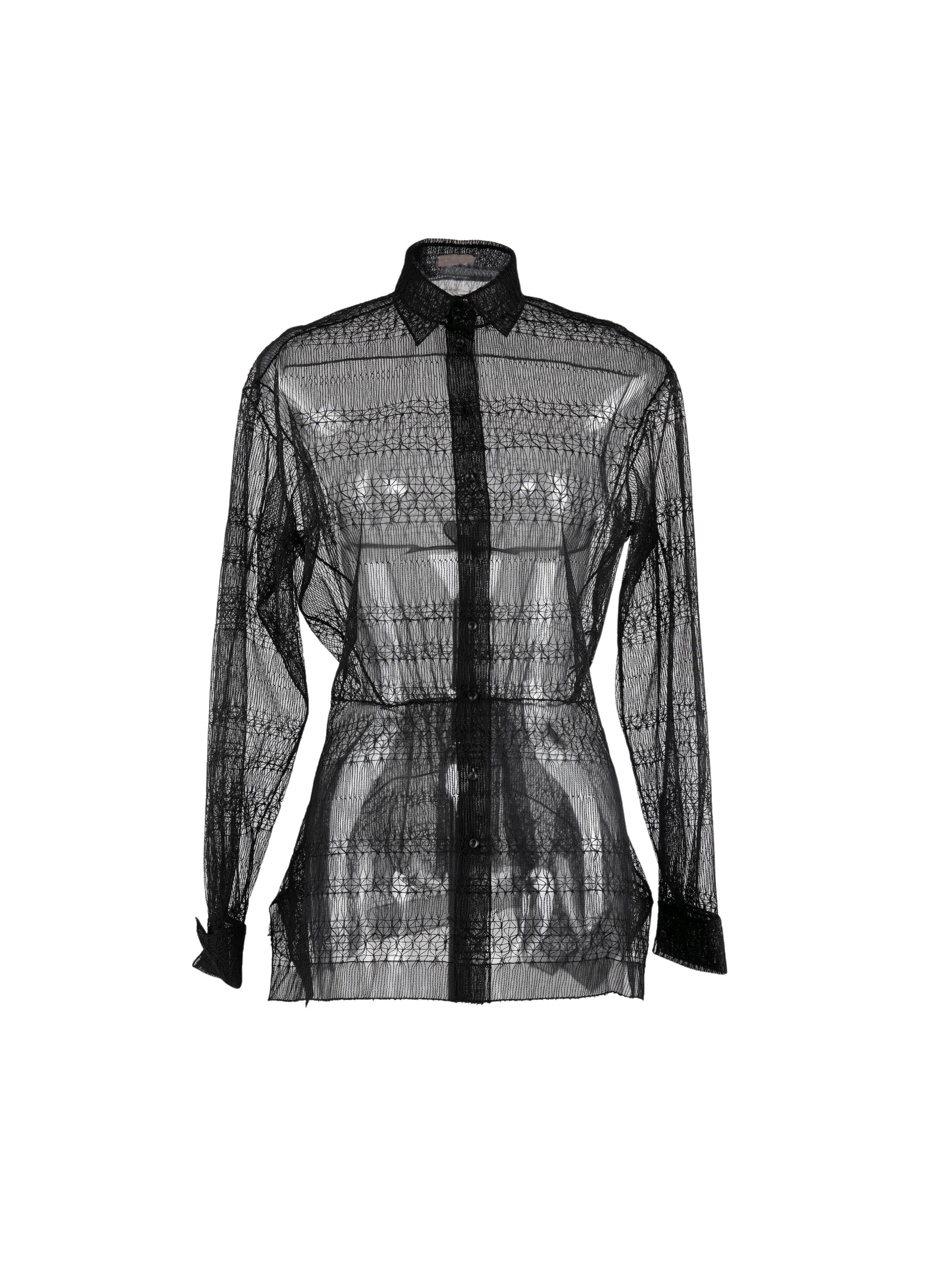 Chemise basque transparente à petit motifs - Noir