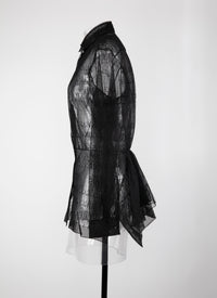 Chemise basque transparente à petit motifs - Noir