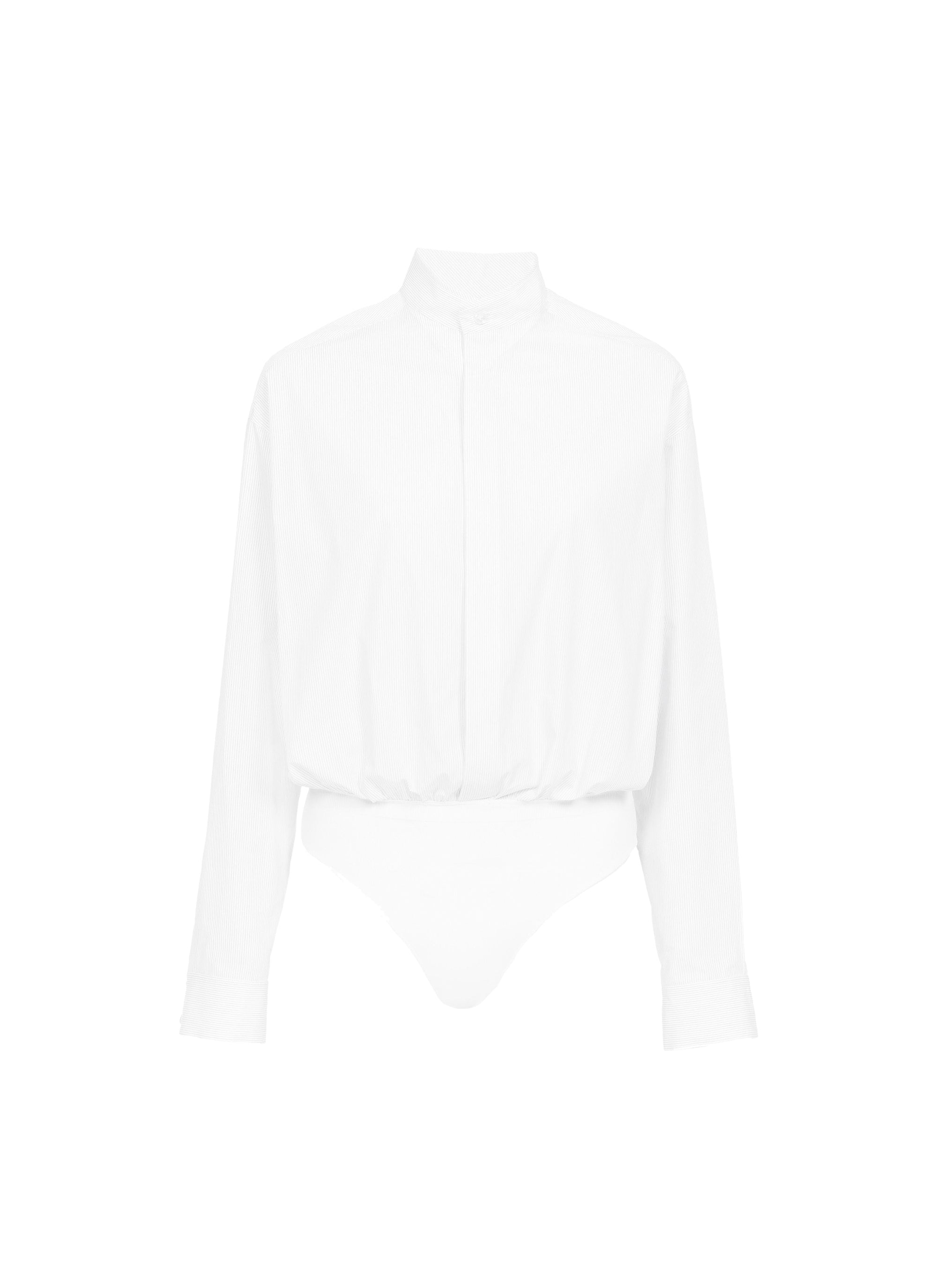Body-chemise en popeline rayée - Blanc & Noir