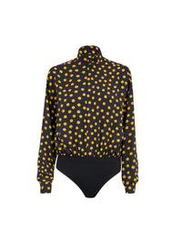Body-chemise à pois confettis en soie - Nuit & Jaune