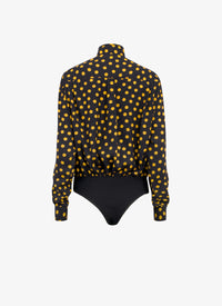 Body-chemise à pois confettis en soie - Nuit & Jaune
