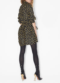 Body-chemise à pois confettis en soie - Nuit & Jaune