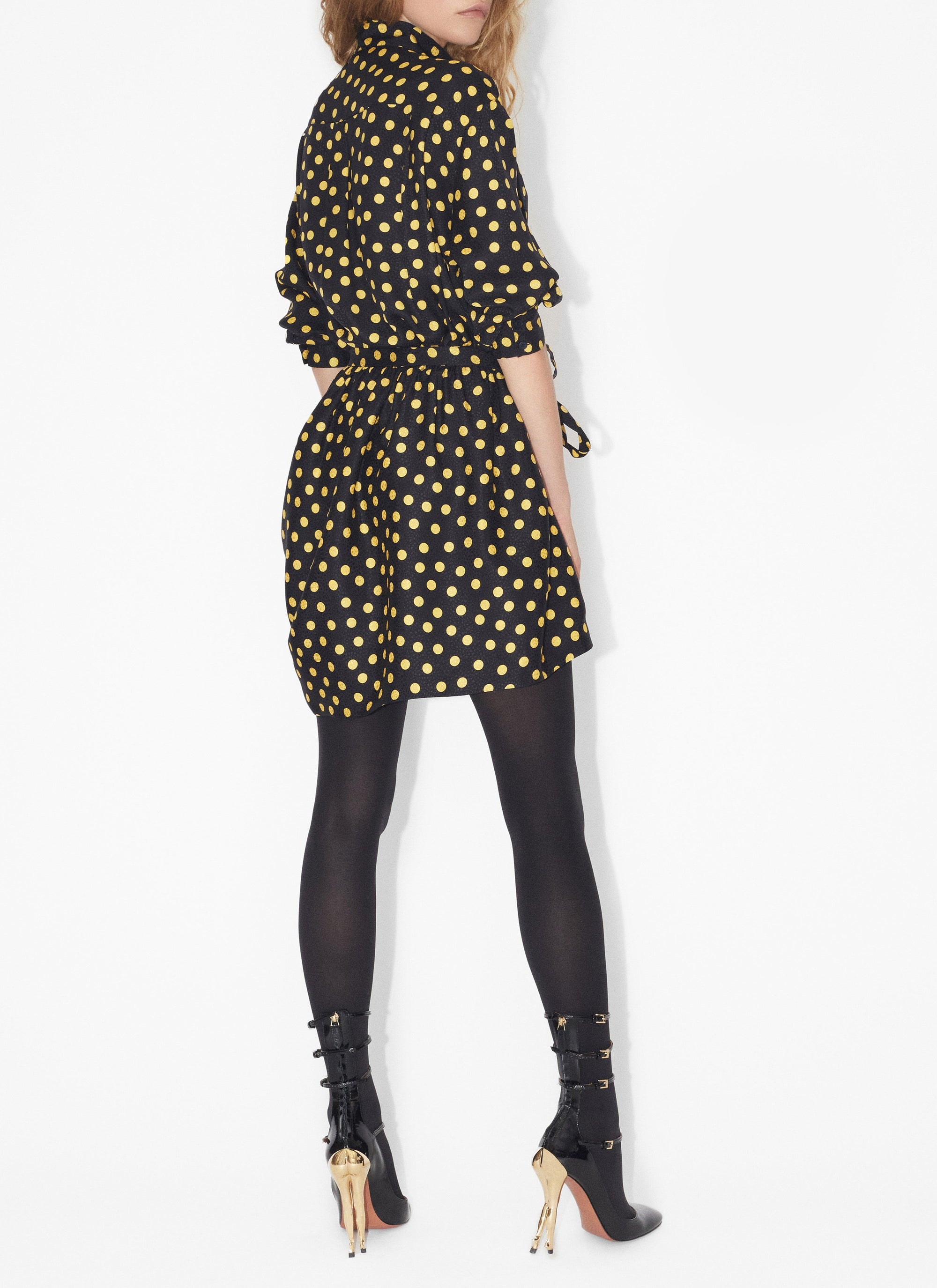 Body-chemise à pois confettis en soie - Nuit & Jaune