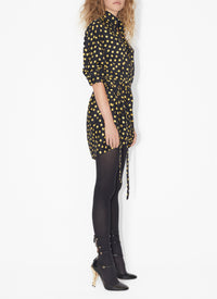 Body-chemise à pois confettis en soie - Nuit & Jaune