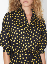 Body-chemise à pois confettis en soie - Nuit & Jaune