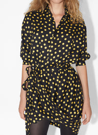 Body-chemise à pois confettis en soie - Nuit & Jaune