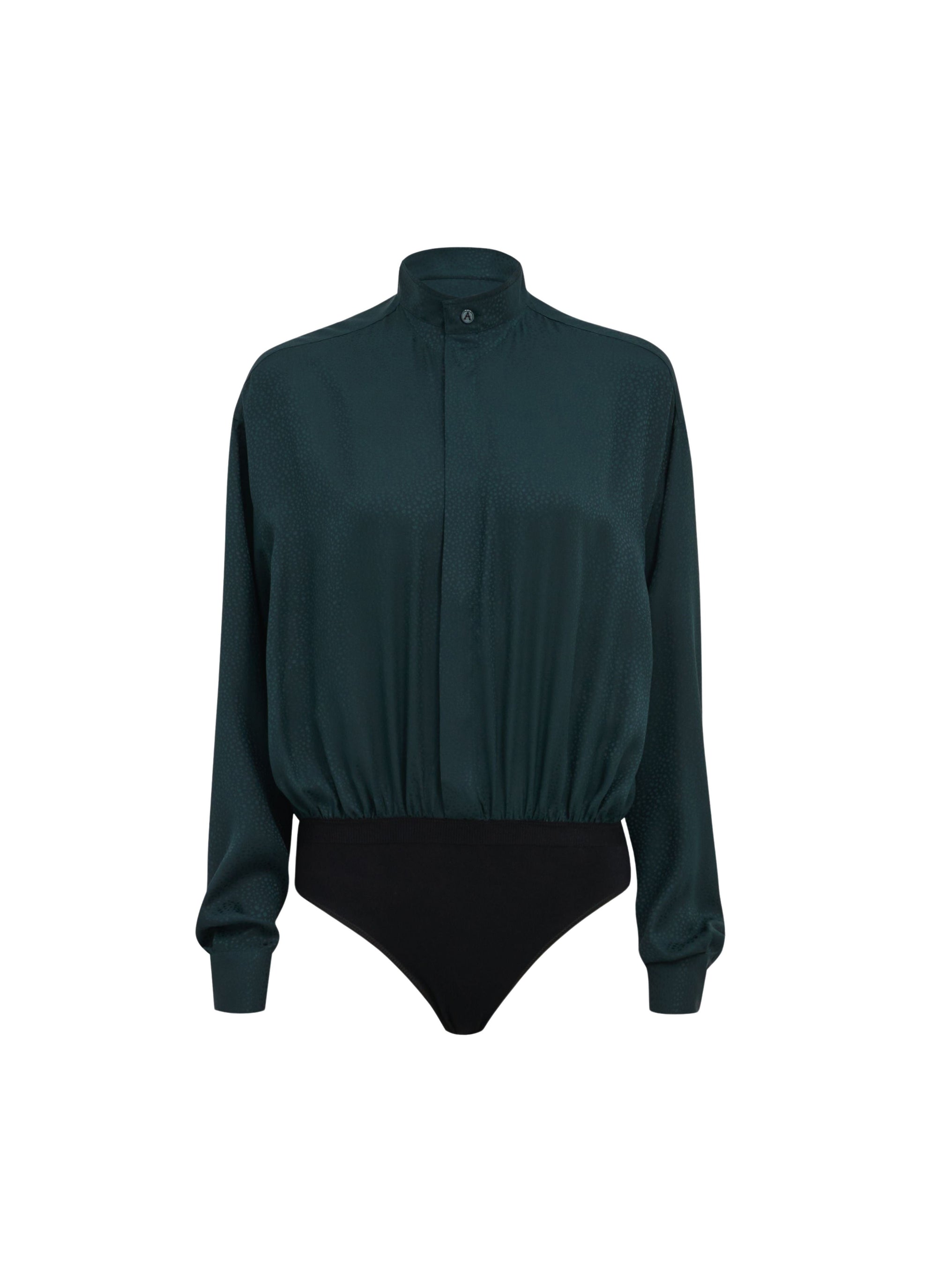 Body-chemise en jacquard soie - Vert foncé