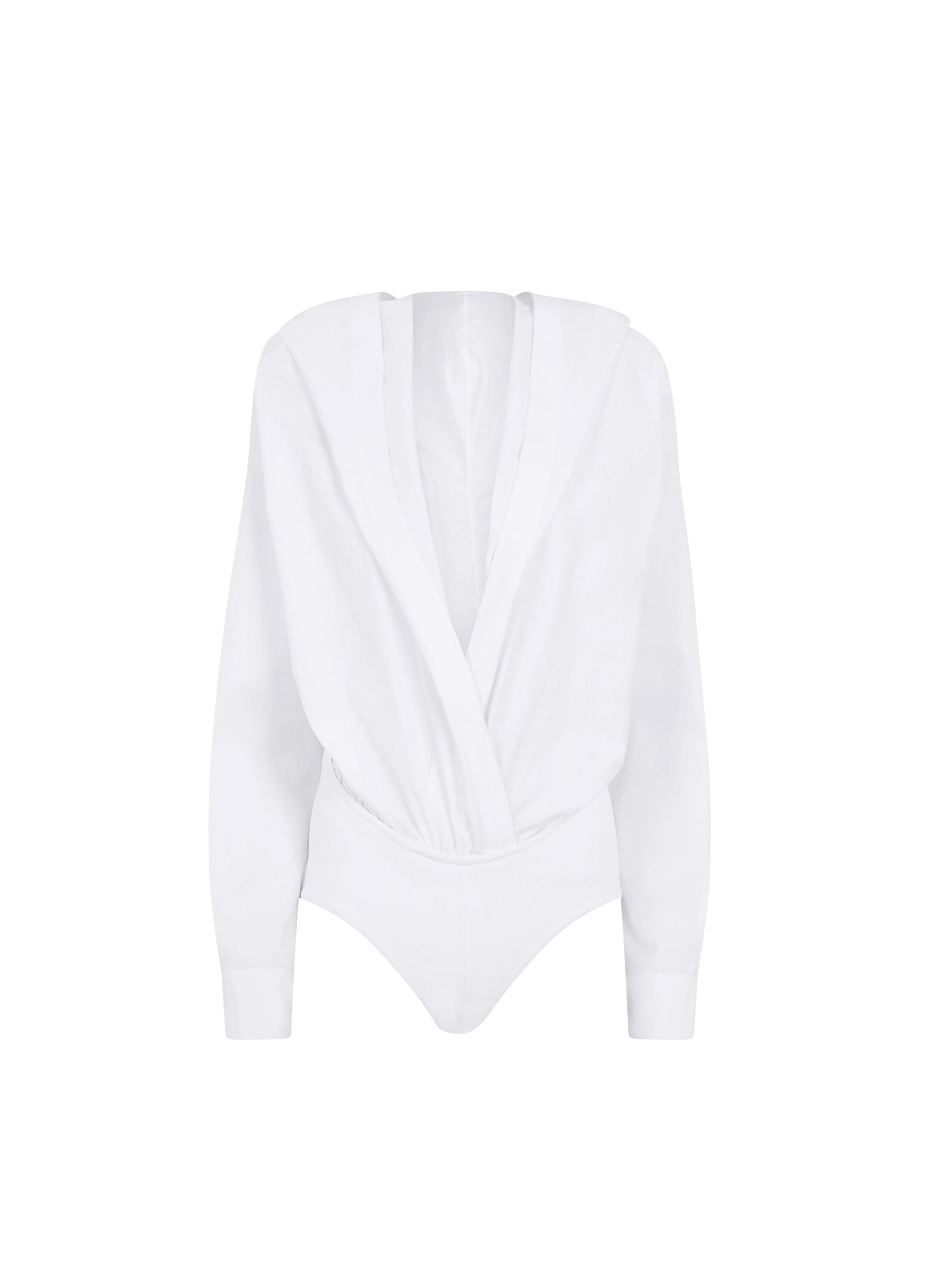 Hooded bodysuit in cotton poplin - White
