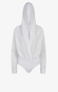 Hooded bodysuit in cotton poplin - White