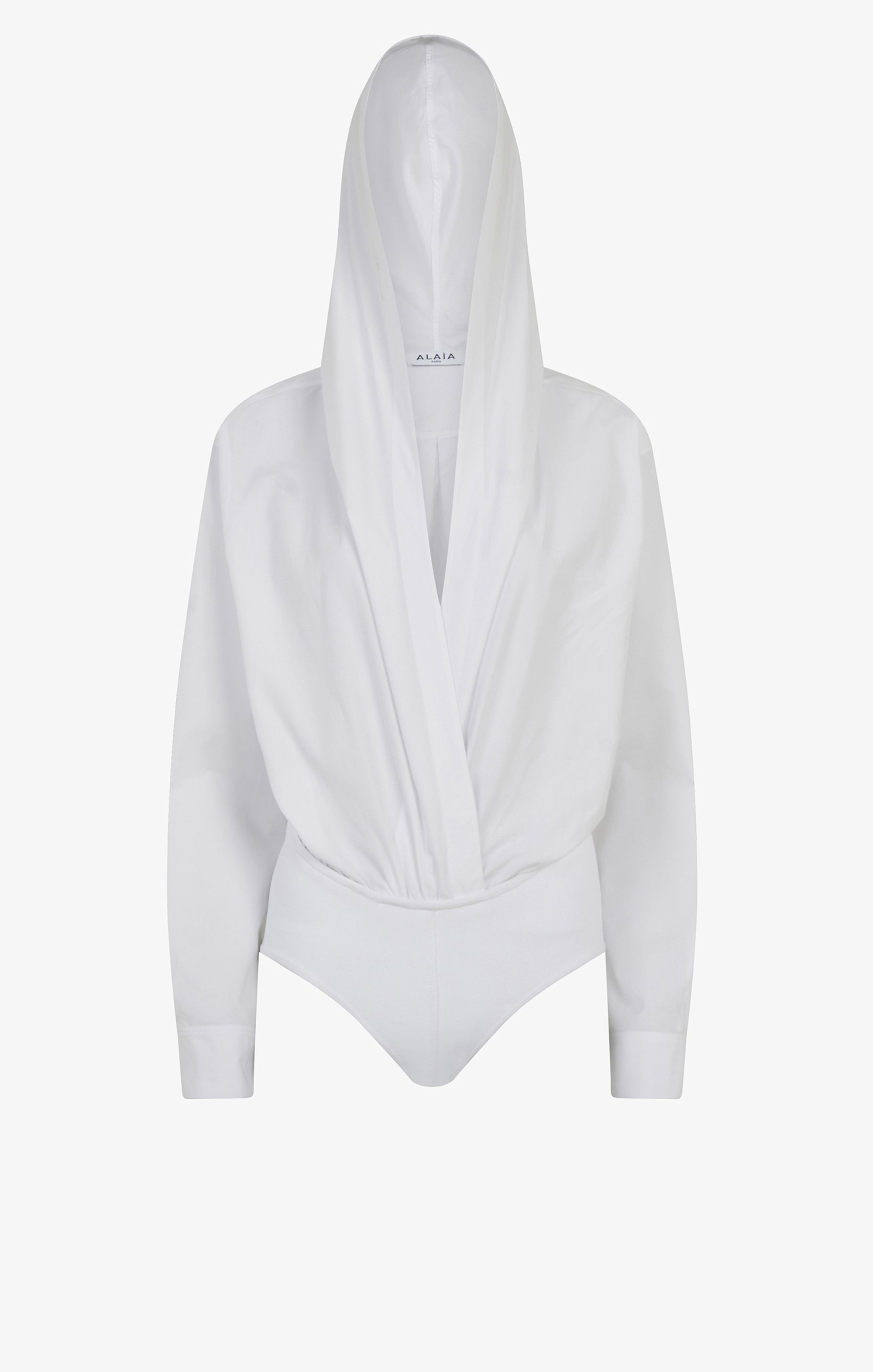 Hooded bodysuit in cotton poplin - White
