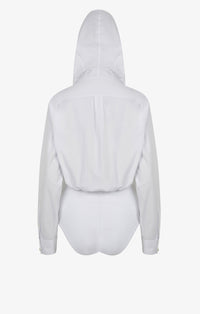 Hooded bodysuit in cotton poplin - White