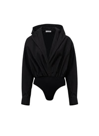 Hooded bodysuit in cotton poplin - Black Alaïa