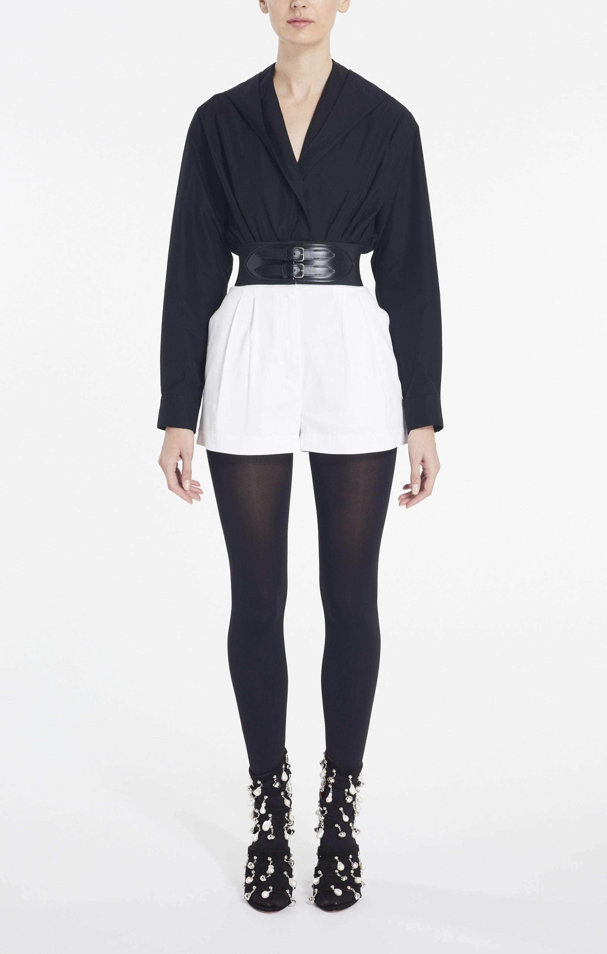 Hooded bodysuit in cotton poplin - Black Alaïa