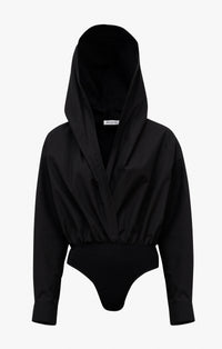 Hooded bodysuit in cotton poplin - Black Alaïa
