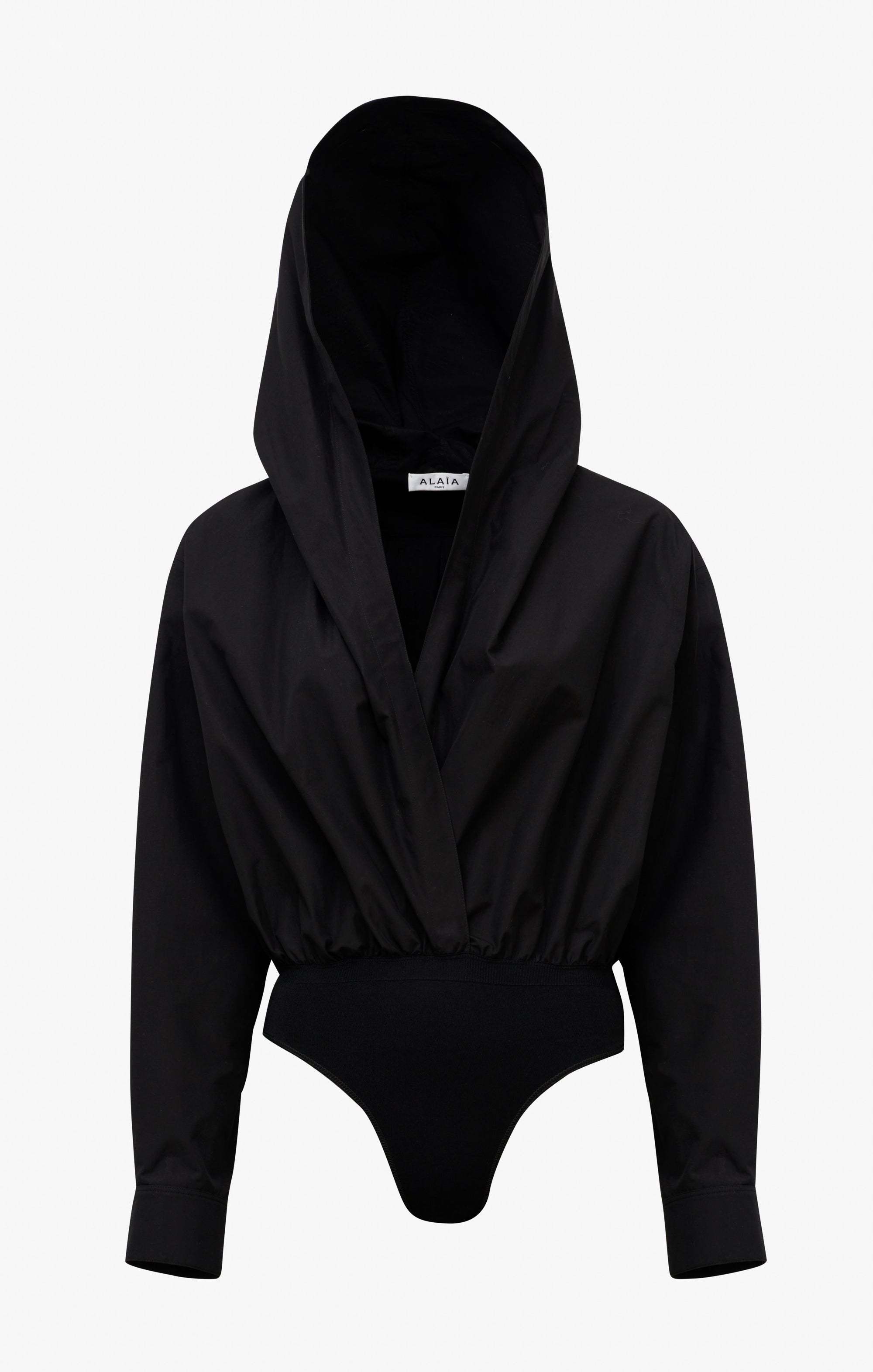 Hooded bodysuit in cotton poplin - Black Alaïa