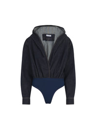 Hooded bodysuit in raw denim - Blue Denim