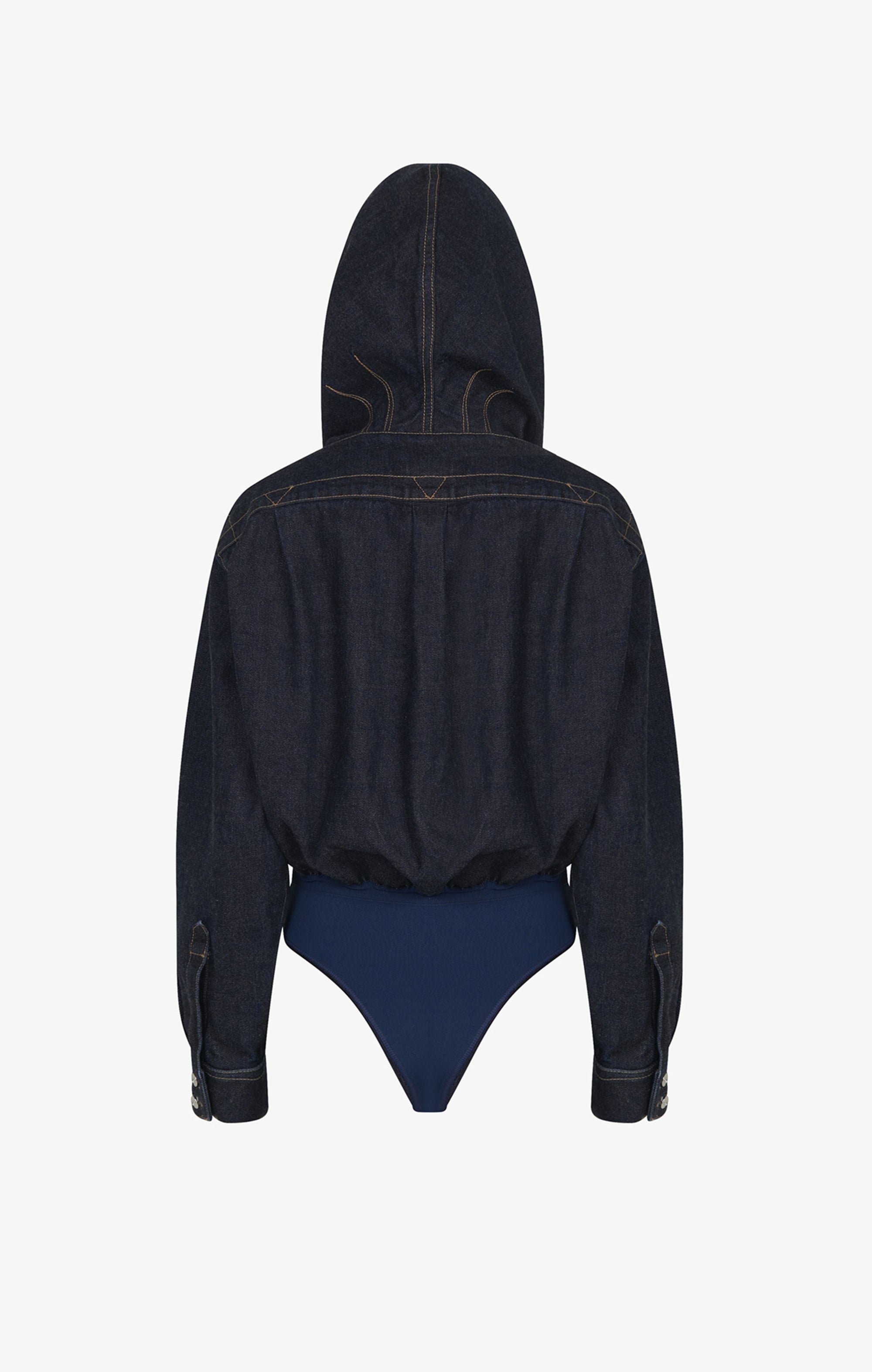 Hooded bodysuit in raw denim - Blue Denim