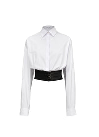 Cotton Poplin Belted Shirt - White