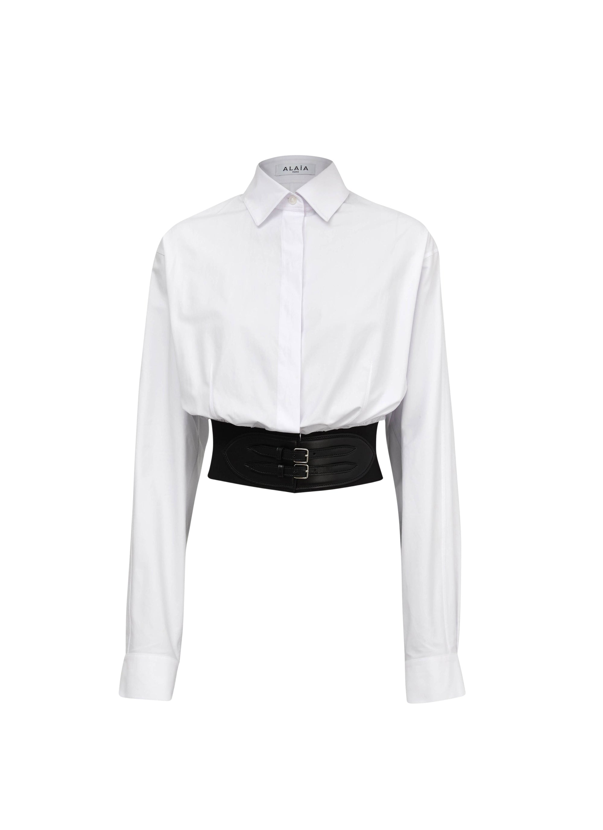Cotton Poplin Belted Shirt - White
