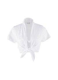 Top with short sleeves bow - White