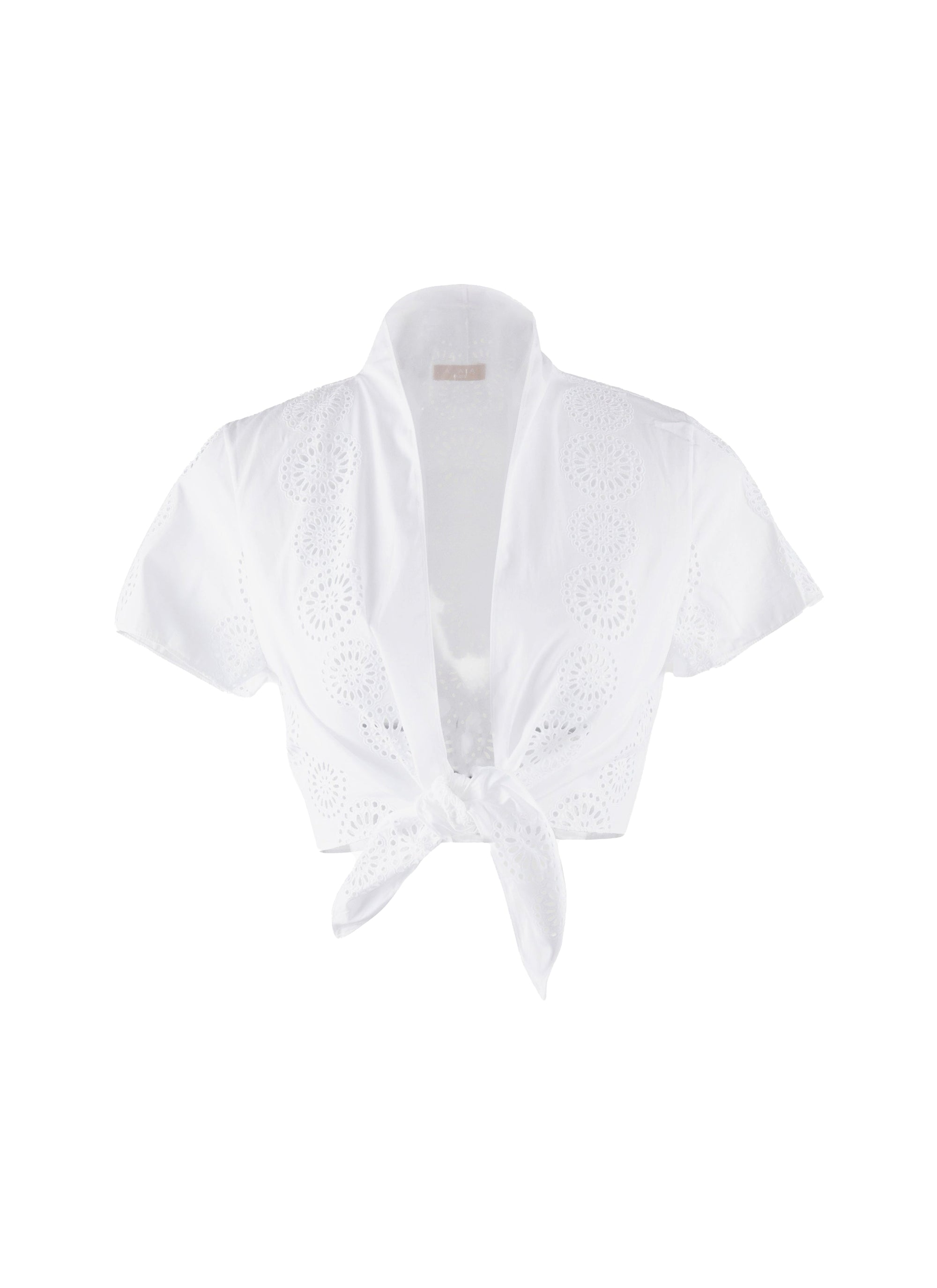 Top with short sleeves bow - White