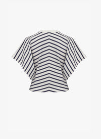 T-shirt rayé à manches larges - Marine & Ivoire