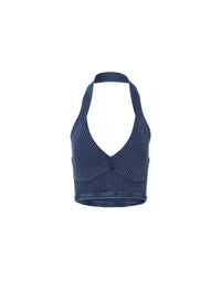 Sleeveless rib knit crop top - Jeans Blue