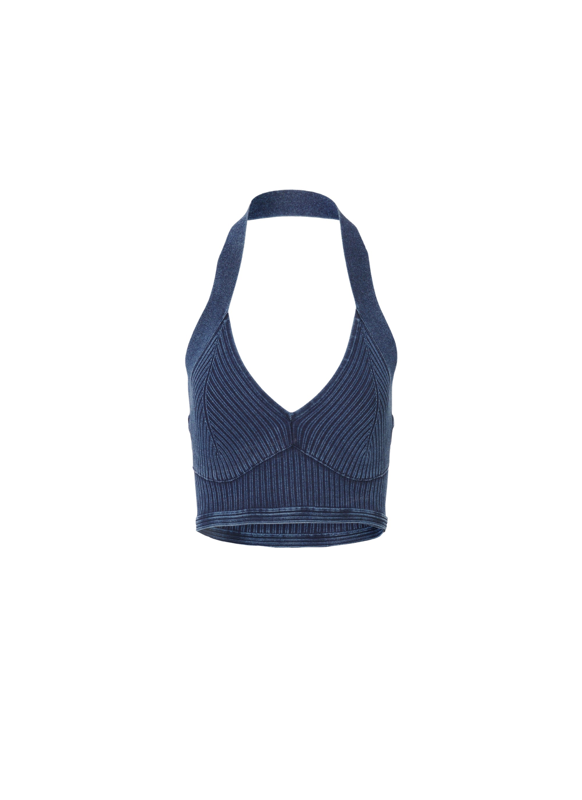 Sleeveless rib knit crop top - Jeans Blue