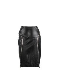 Jupe courte zippée en cuir - Noir