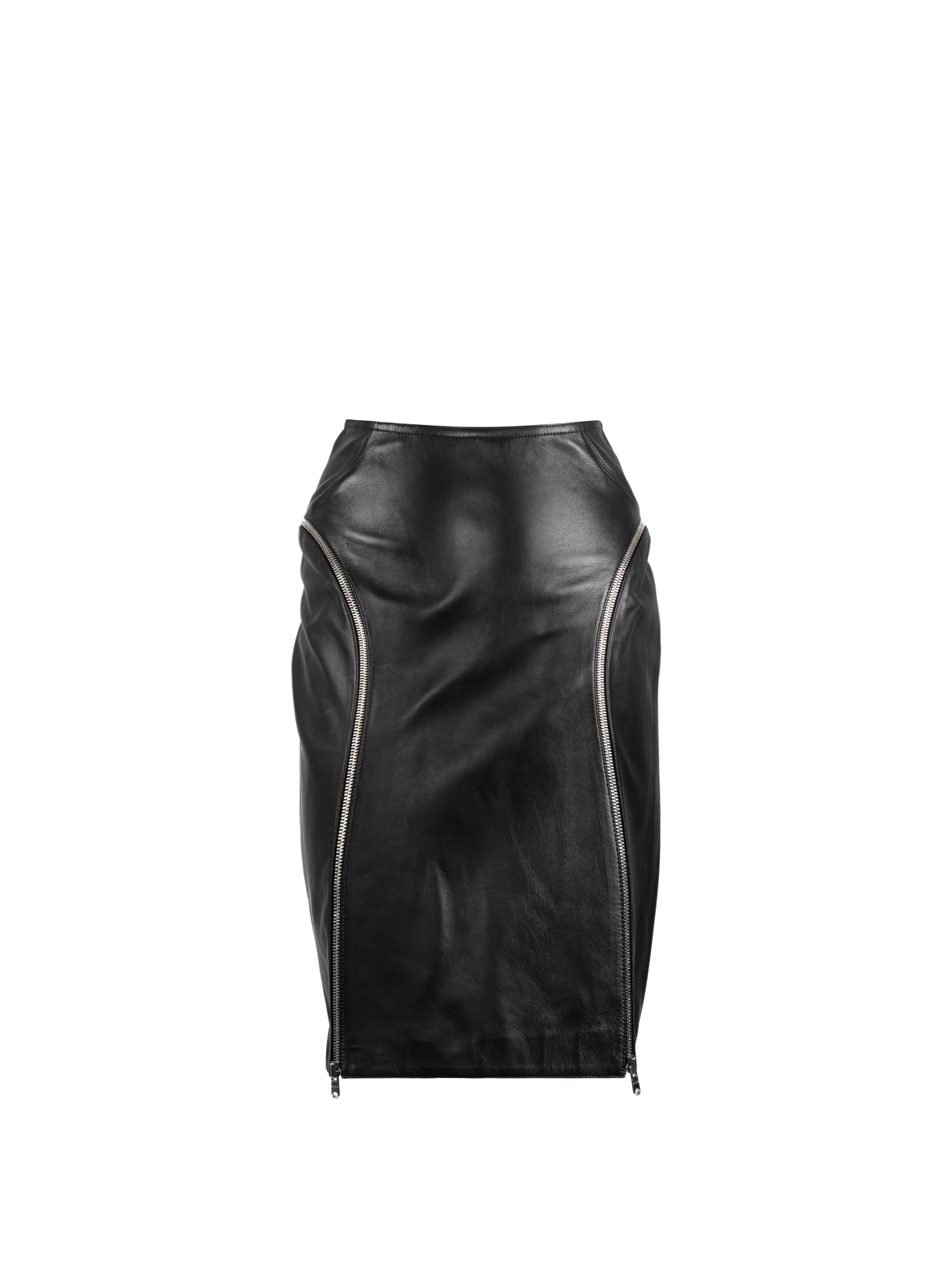 Jupe courte zippée en cuir - Noir