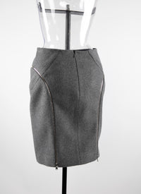 Jupe droite en laine avec détails zippés - Gris Chine