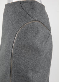 Jupe droite en laine avec détails zippés - Gris Chine