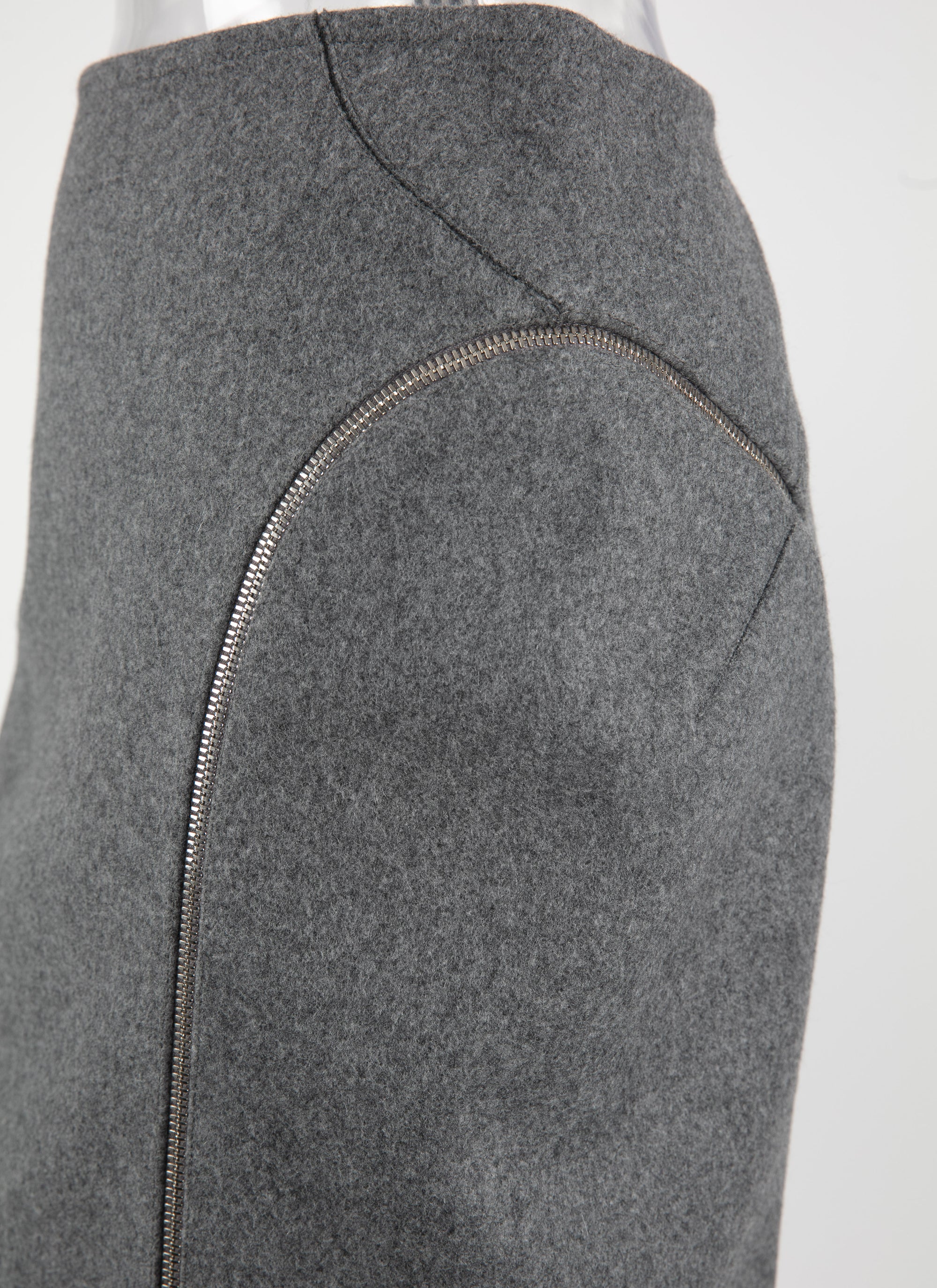 Jupe droite en laine avec détails zippés - Gris Chine