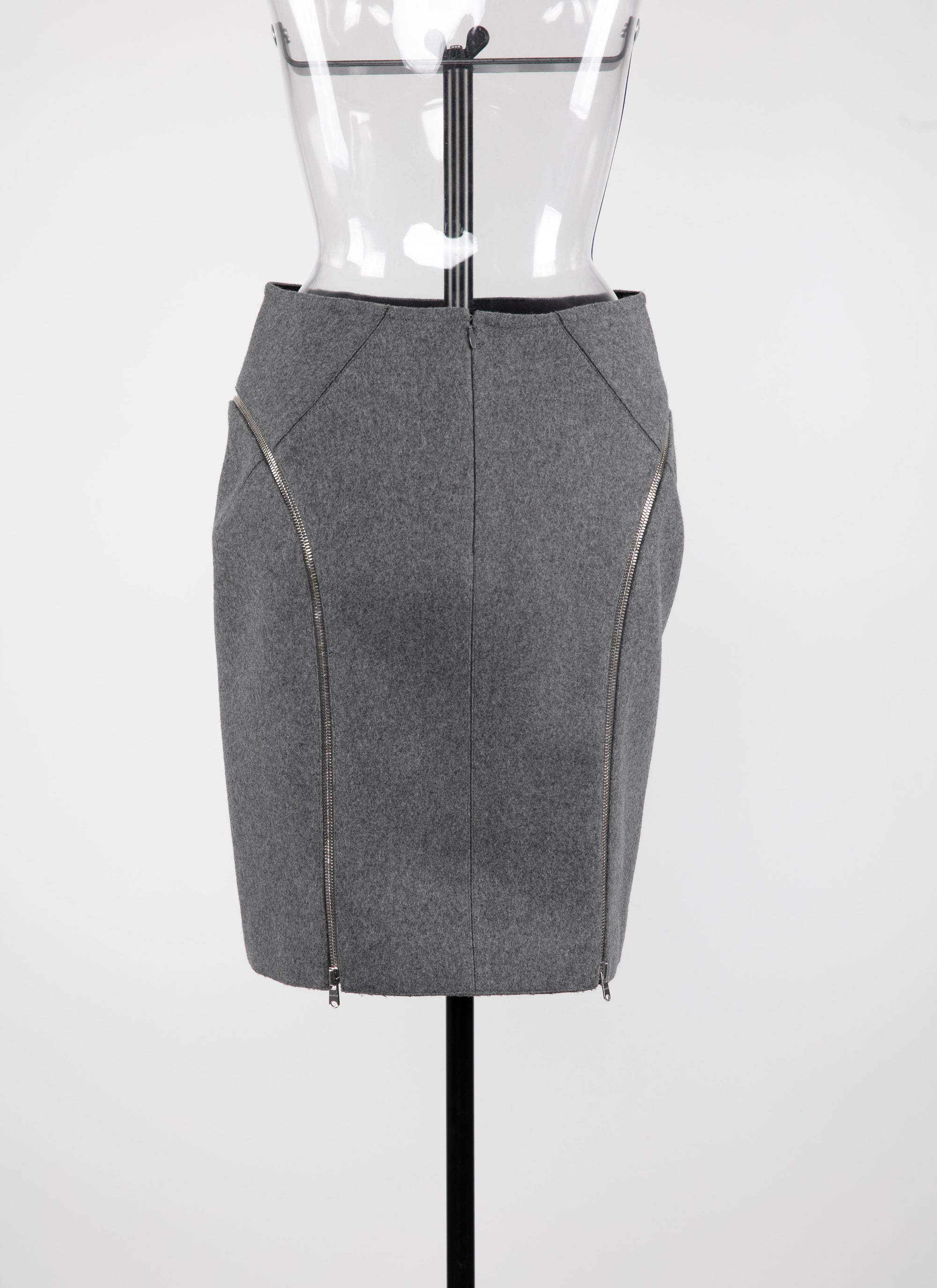 Jupe droite en laine avec détails zippés - Gris Chine