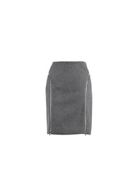 Jupe droite en laine avec détails zippés - Gris Chine