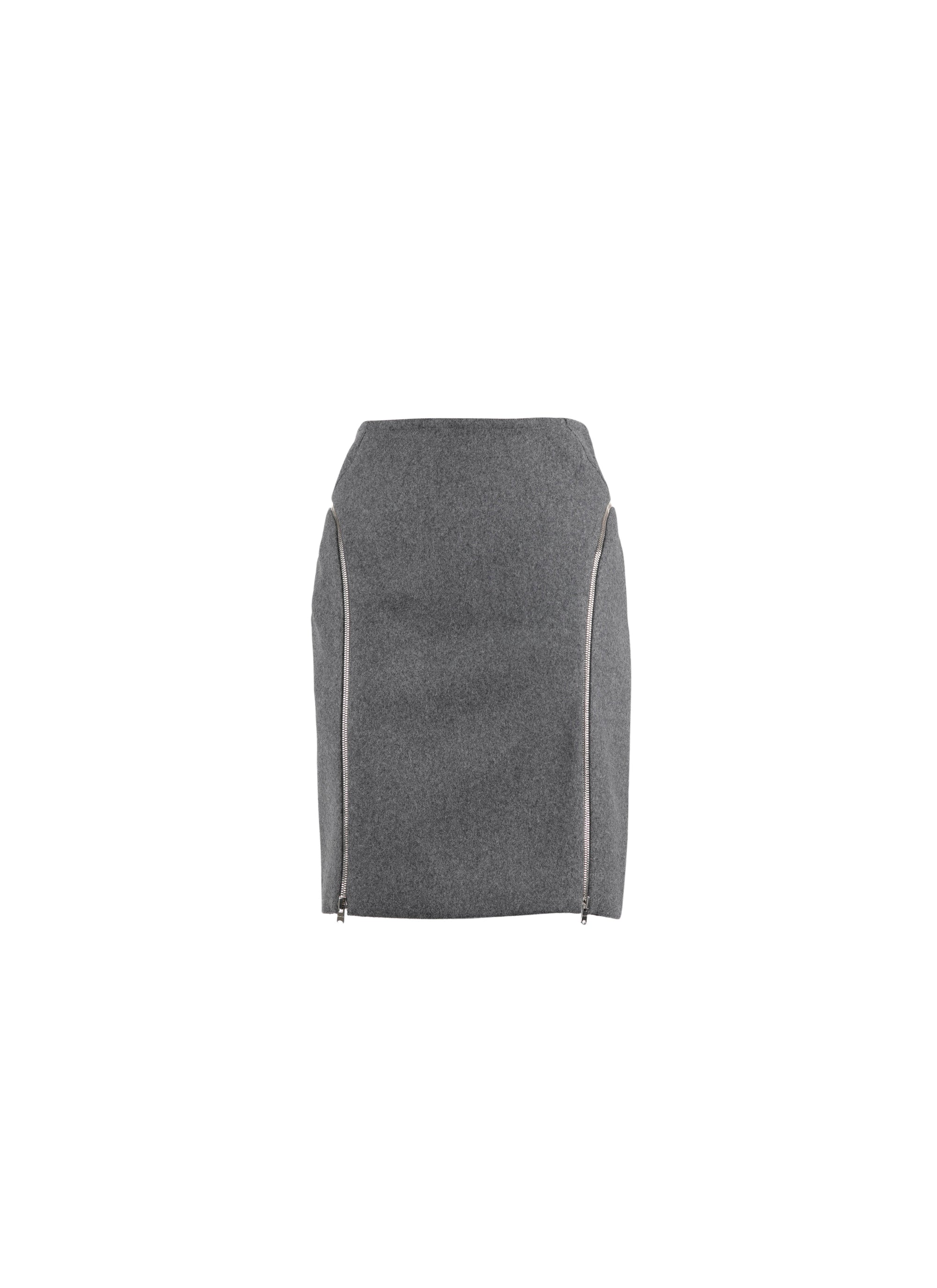Jupe droite en laine avec détails zippés - Gris Chine