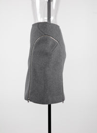 Jupe droite en laine avec détails zippés - Gris Chine