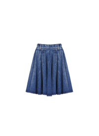 Jupe patineuse plissée en denim - Bleu Jeans