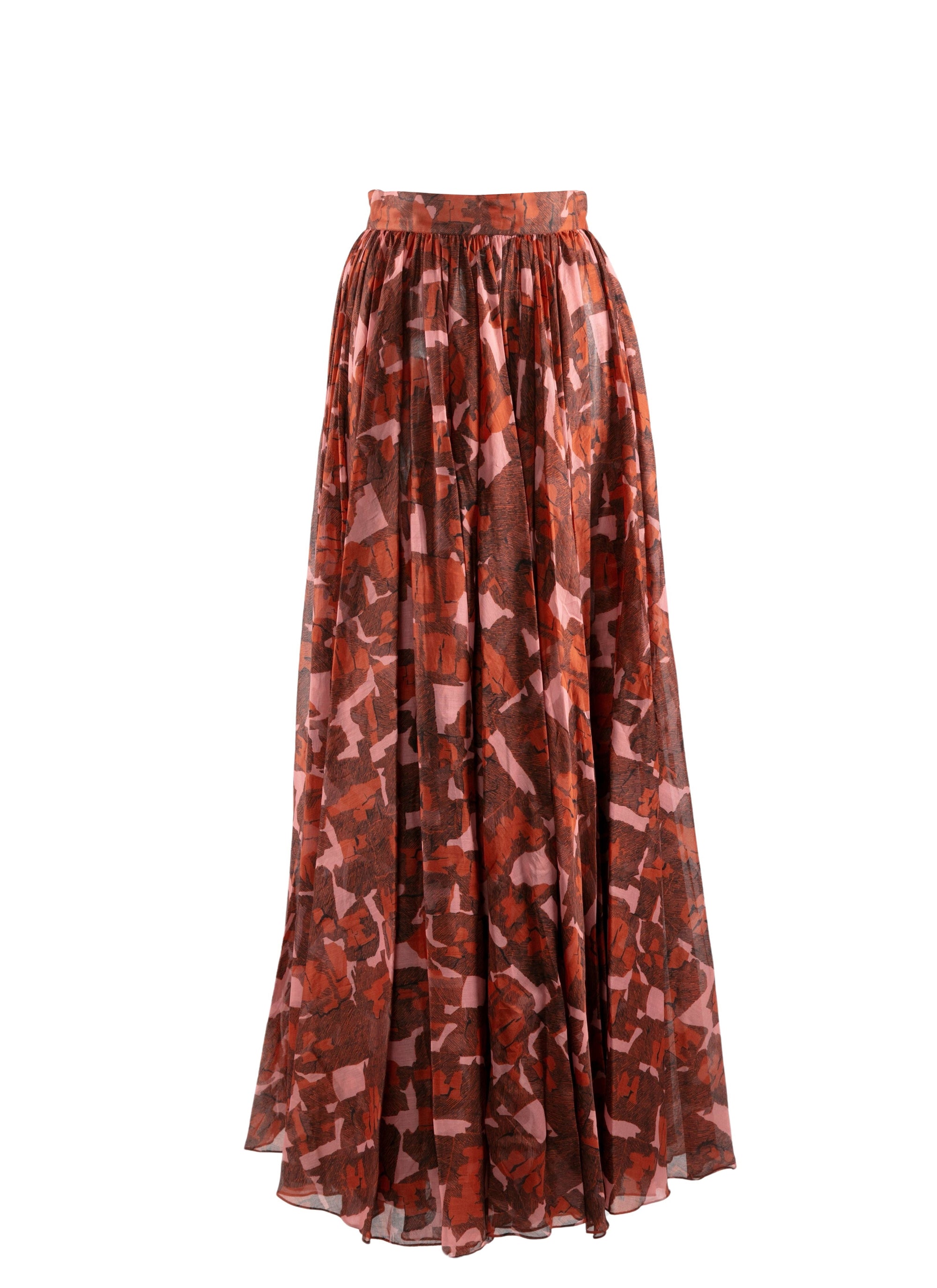 Jupe longue plissée imprimée - Rouge multicolore