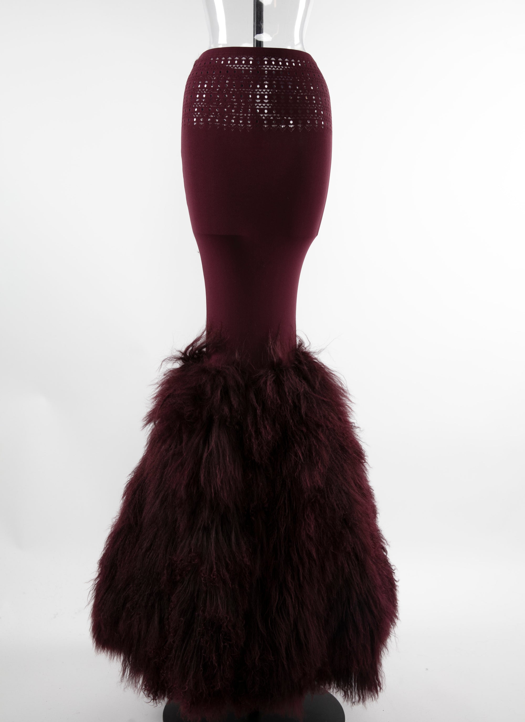 Long skirt with openwork waist - Aubergine