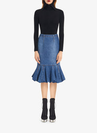 Jupe ajustée et évasée en denim - Bleu Jeans