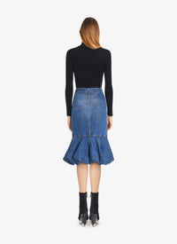 Jupe ajustée et évasée en denim - Bleu Jeans