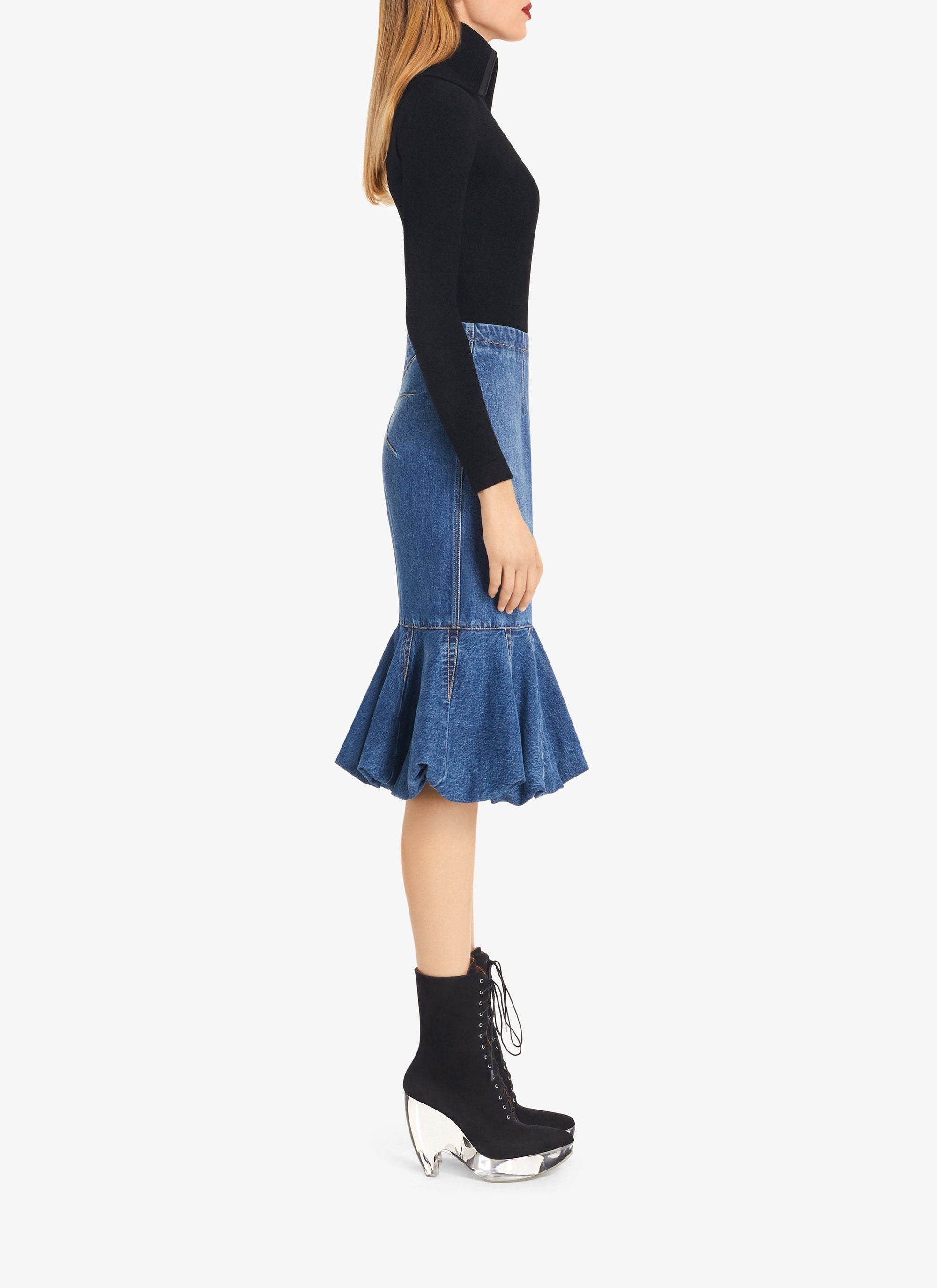 Jupe ajustée et évasée en denim - Bleu Jeans