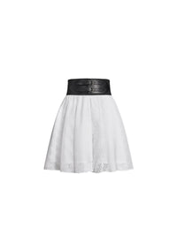 Belted skirt with wave embroidery - White
