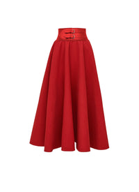 Jupe ceinturée en denim - Rouge Alaïa