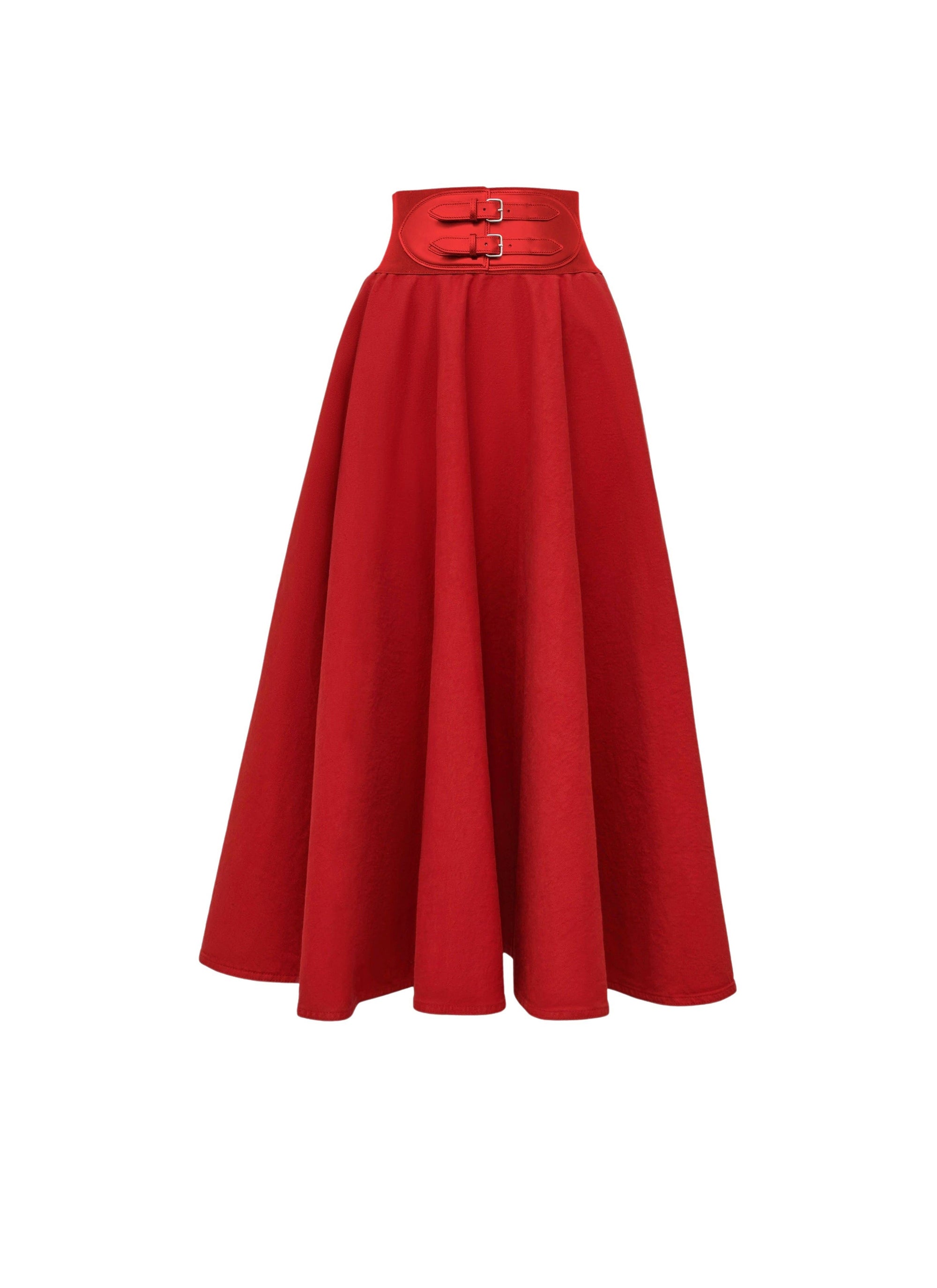 Jupe ceinturée en denim - Rouge Alaïa