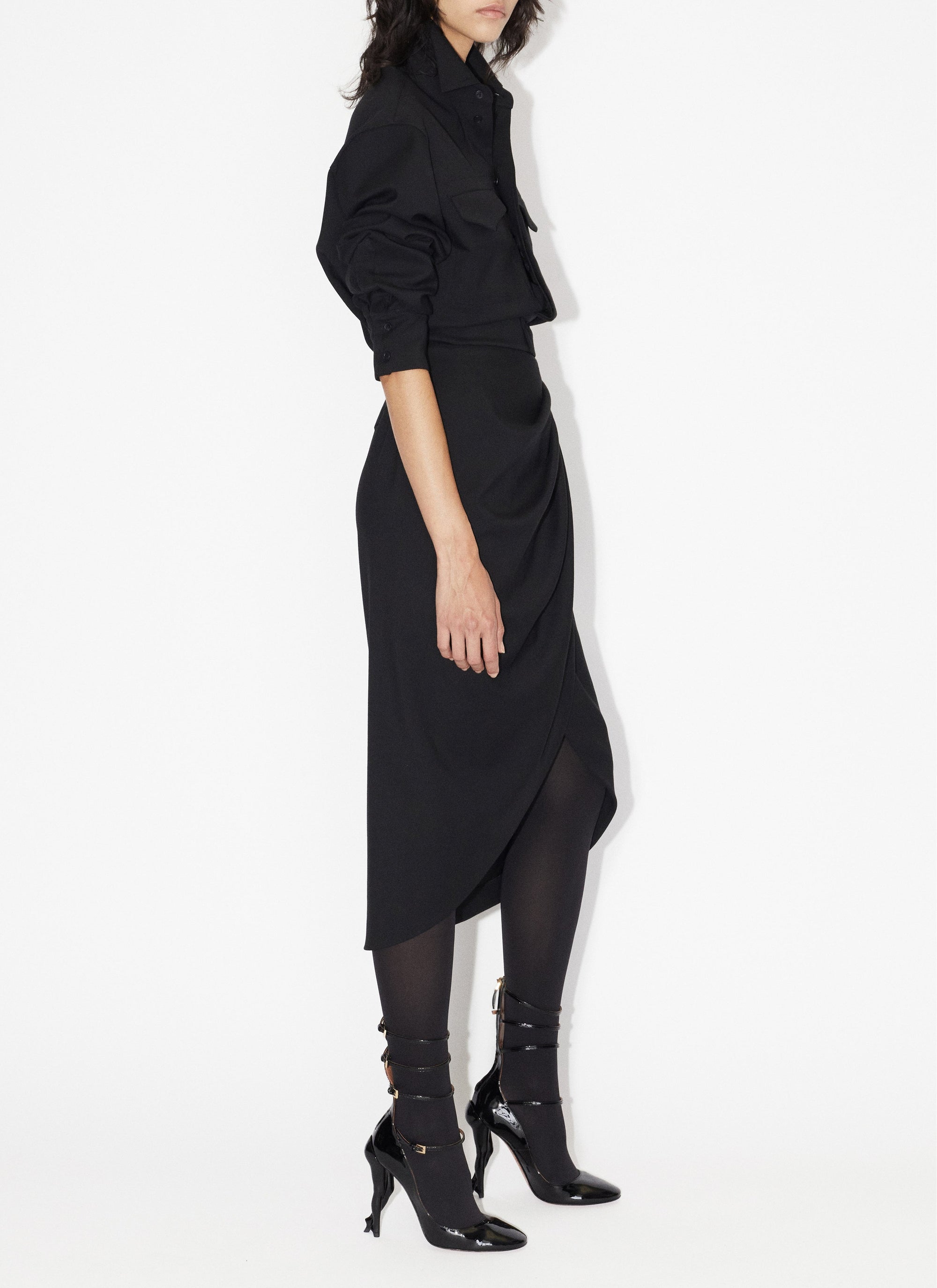Wrap Skirt in Wool - Black Alaïa