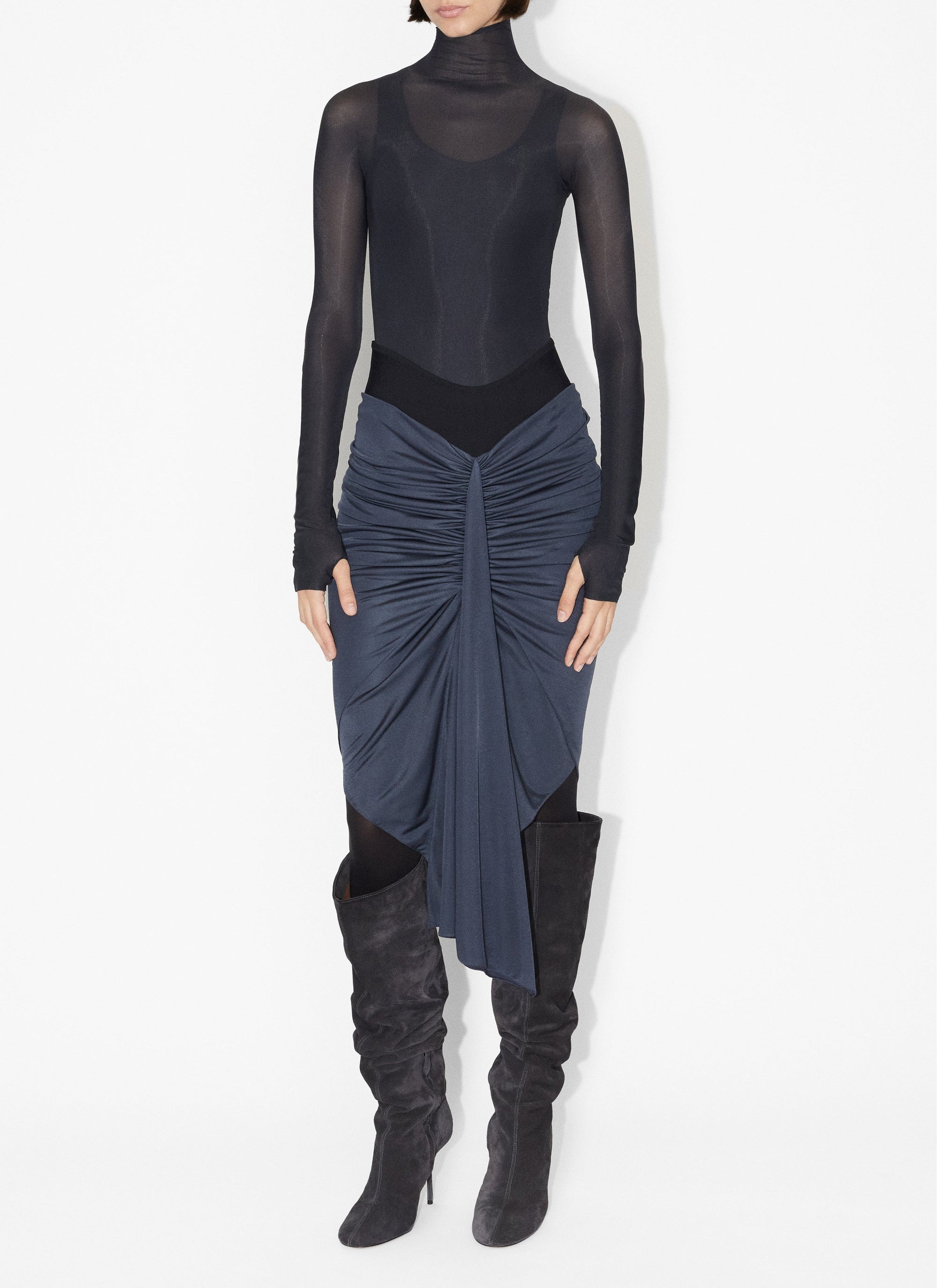 Jupe drapée en jersey fluide - Noir Alaïa