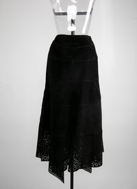 Jupe longue en cuir asymétrique ajourée - Noir