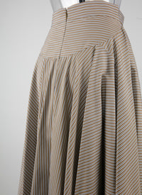 Jupe midi plissée à rayures - Ocre & Blanc